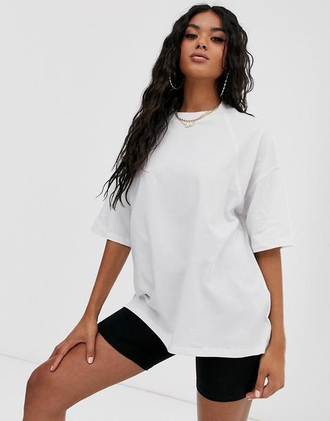 Asos Design - T-shirt Super Oversize Bianca Con Cuciture - Bianco