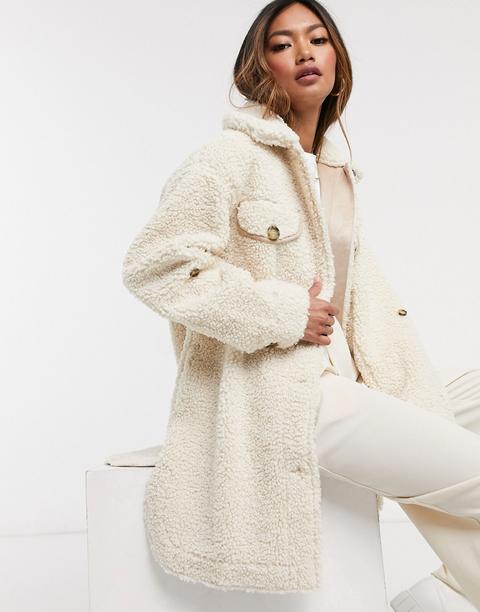 Urbancode Saba Belted Teddy Coat In Vanilla-white