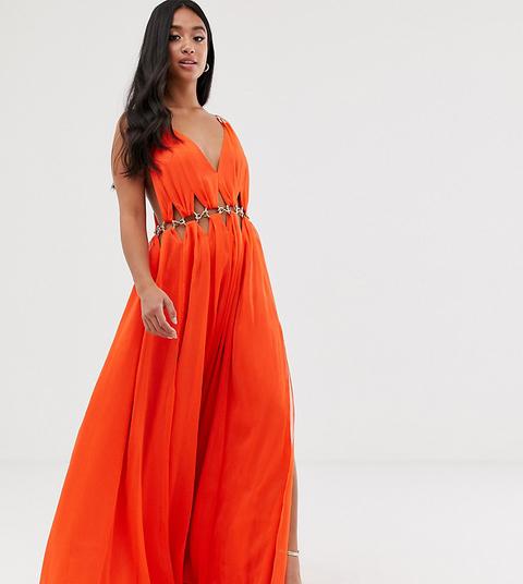 Vestido Largo Con Aberturas Y Detalle De Anilla De Asos Design Petite-multicolor