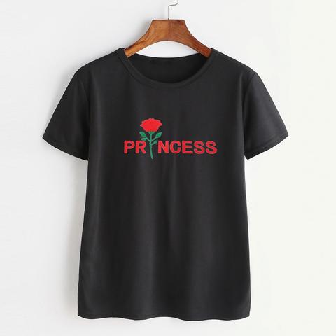 T-shirt Con Stampa Di Lettera E Rosa