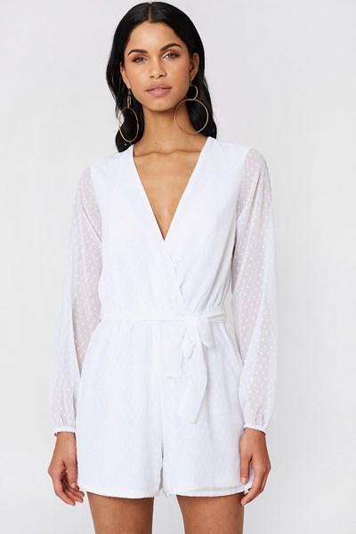 Na-kd Boho Dotted Chiffon Playsuit - White