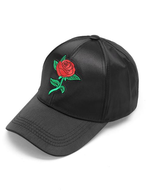 Rose Embroidery Satin Baseball Cap