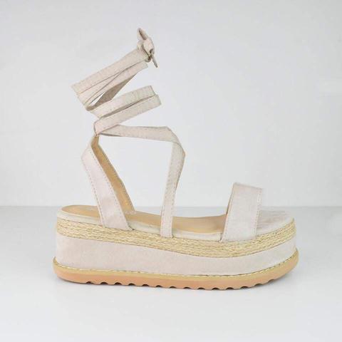 Dixie - Nude Flatform Lace-up Sandals