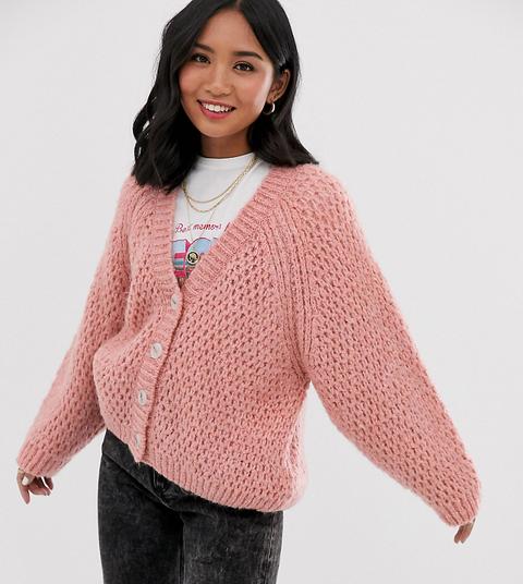 Asos Design Petite - Cardigan A Nido D'ape Con Maniche Molto Ampie - Rosa