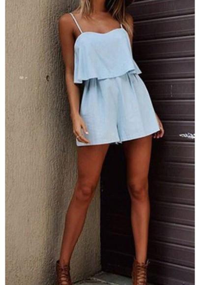 light blue short jumpsuit