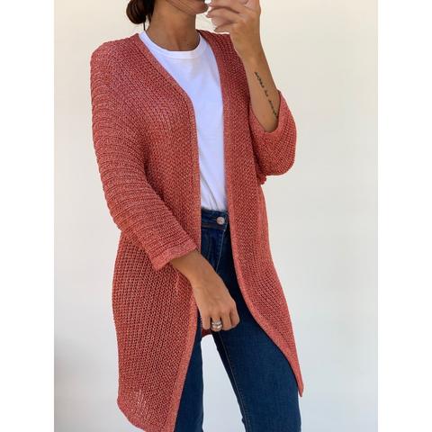 Cardigan Lungo In Lurex Ruggine