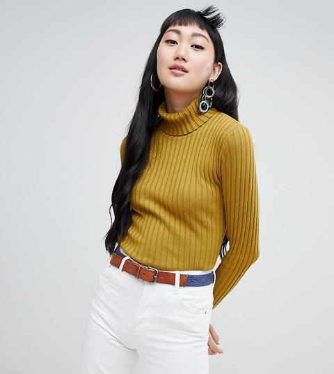 Monki Ribbed High Neck Sweater In Yellow - Yellow