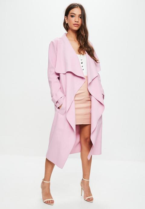 Pink Oversized Waterfall Duster Jacket, Missguided Oversized Fur Duster Coat In Pink