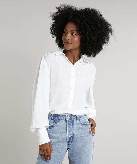 Camisa Feminina Mindset Manga Bufante Off White