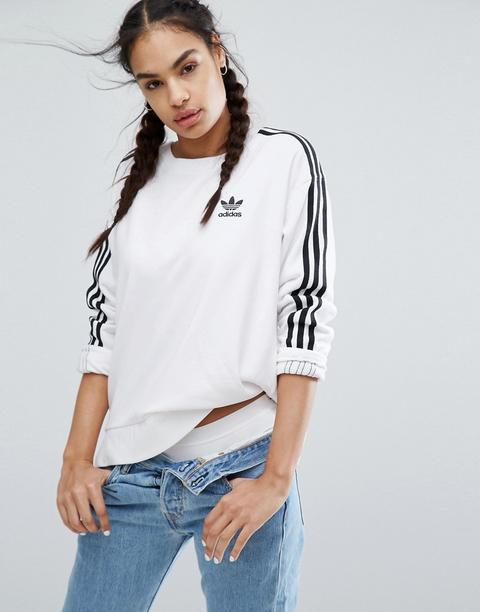 Adidas Originals - Felpa Bianca Con Tre Righe - Bianco