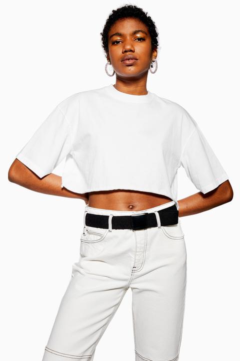 Womens White Washed Cropped T-shirt - White, White