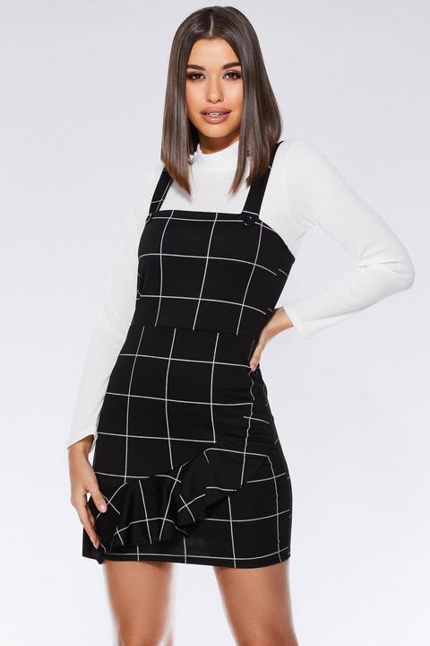 Black And Cream Check Button Pinafore