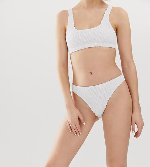 Monki - Slip Bikini A Coste Bianchi Con Pallini - Bianco