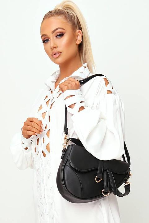 Black Structured Saddle Bag