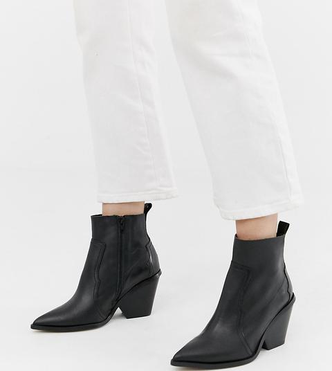 Botas Western De Cuero Con Tacón Grueso En Negro De River Island