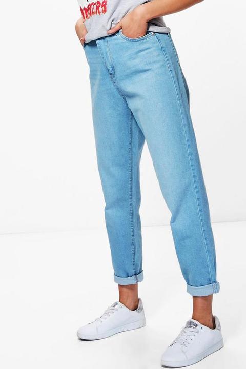 High Rise Roll Hem Mom Jeans