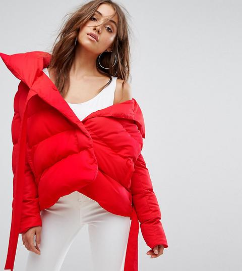 Boohoo - Cappotto Imbottito Corto Con Allacciatura - Rosso