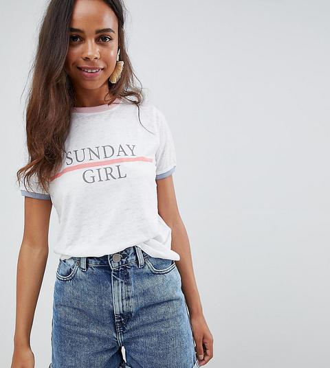 Miss Selfridge Petite Slogan T-shirt In White - Ivory