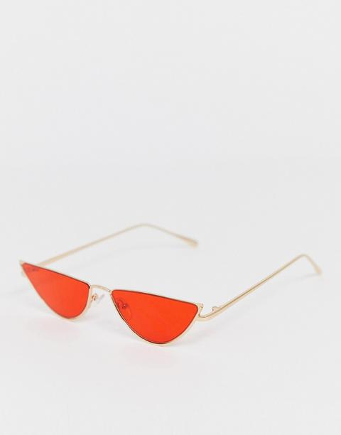 Asos Design Metal Cat Eye Sunglasses In Gold With Red Lens