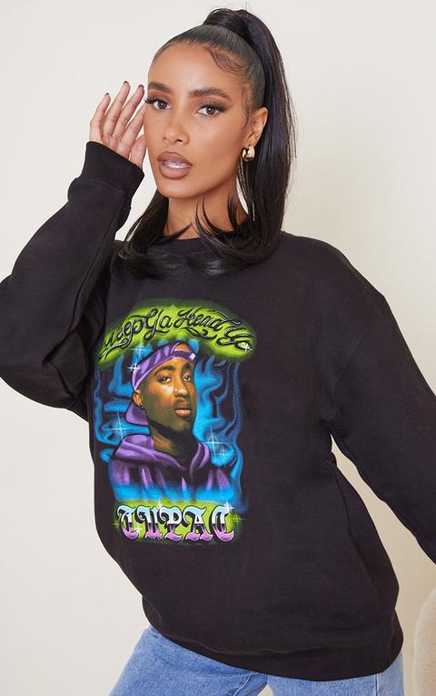 Black Tupac Spray Graphic Sweatshirt