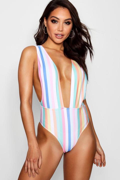 Candy Stripe Plunge Swimsuit