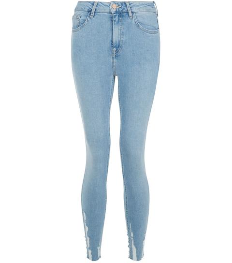 Light Blue Distressed Hem Skinny Jenna Jeans New Look