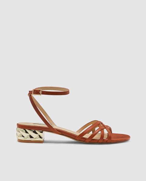 Zendra Basic - Sandalias De Tacón De Mujer De Piel En Color Marrón