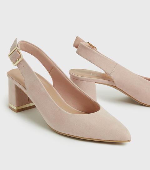 Cream Metal Trim Block Heel Court Shoes New Look Vegan