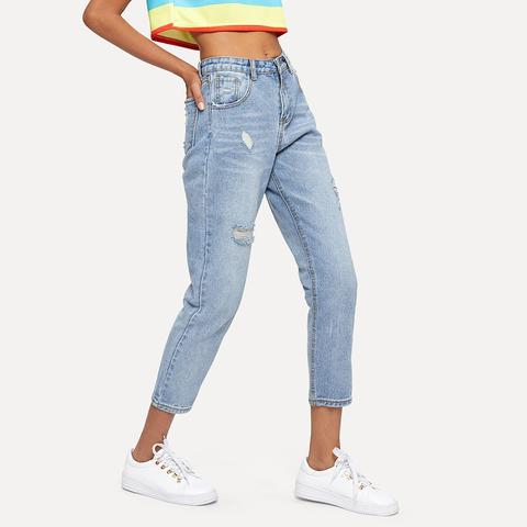 Ripped Capri Jeans from SheIn on 21 Buttons
