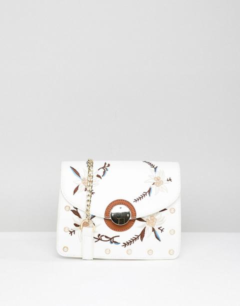 Park Lane Embroidered Floral Crossbody Bag - White