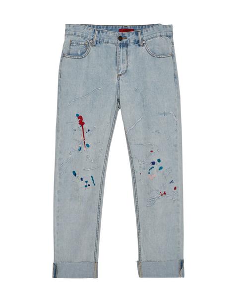 Jeans Dritti Ricamo Macchie