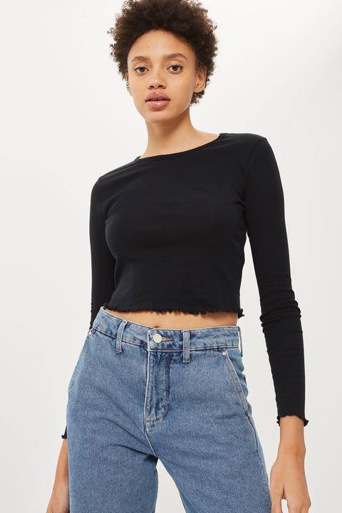 Long Sleeve Lettuce Hem Crop Top