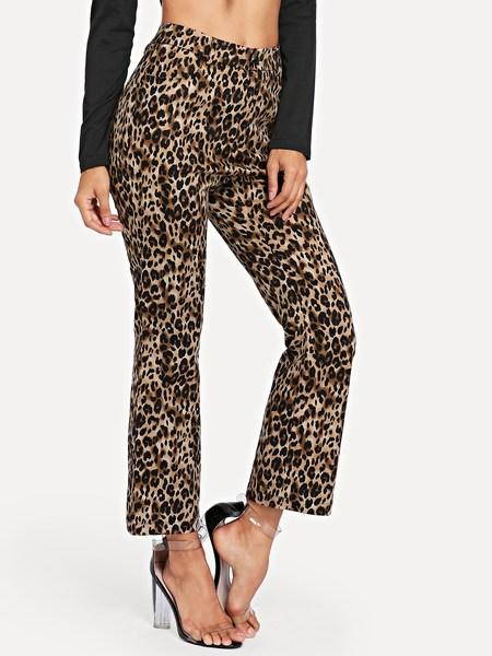 Pantaloni Gamba A Zampa Leopardo Tascabile