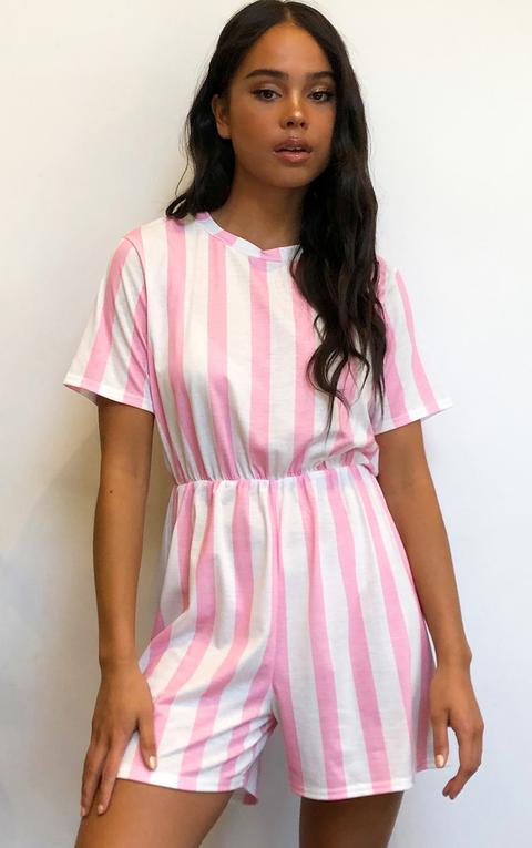 Pink Stripe Short Sleeve T-shirt Playsuit