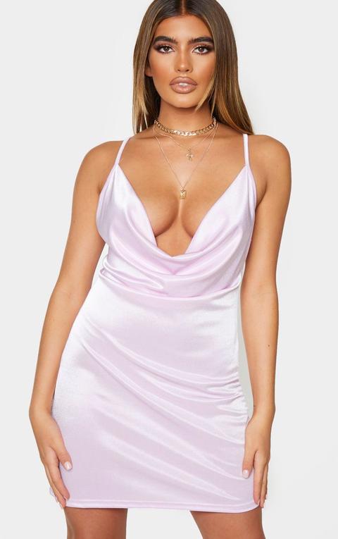 Robe Moulante Slinky Satinée Lilas À Bretelles Et Col Bénitier, Lilas