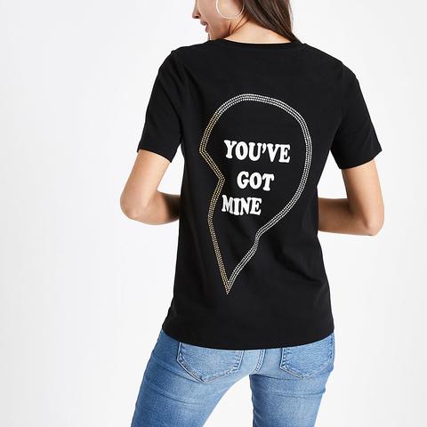 Black Ftbc Charity Diamante Heart T-shirt