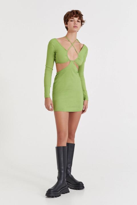 Green Cut-out Dress With Gathering