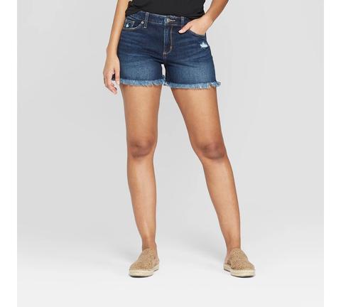 Women's High-rise Raw Hem Shortie Jean Shorts - Universal Thread™ Dark Wash