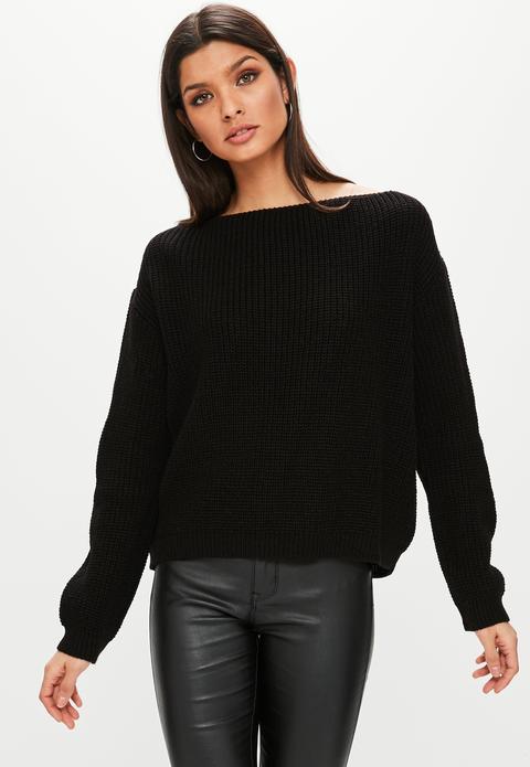 Schwarzer Off-shoulder Pullover