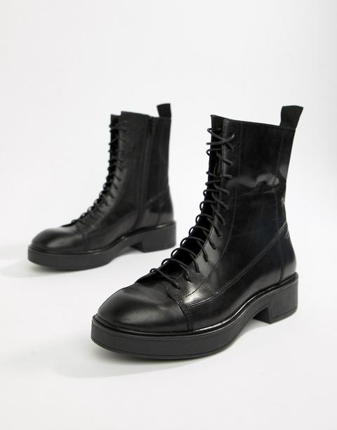 Botas Militares De Cuero Negro Con Cordones Diane De Vagabond