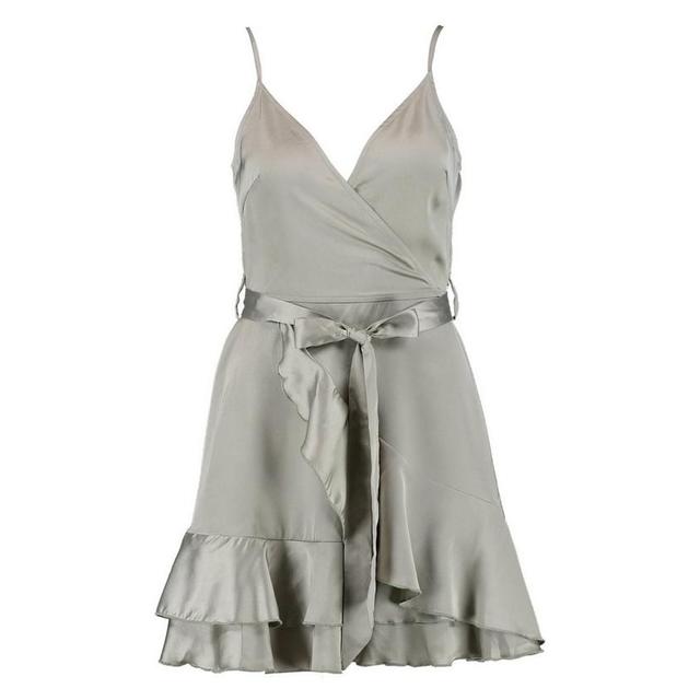satin frill skirt wrap skater dress