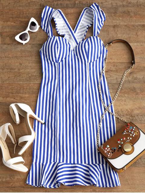 Minifalda Stripes Criss Cross Con Volantes