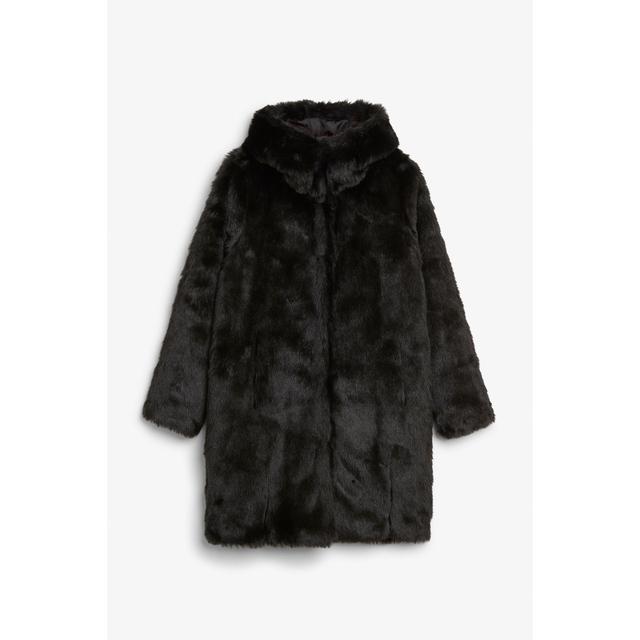 monki faux fur hooded coat