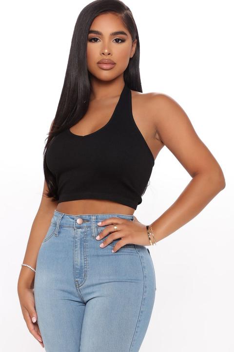 Haley Halter Crop Top - Black