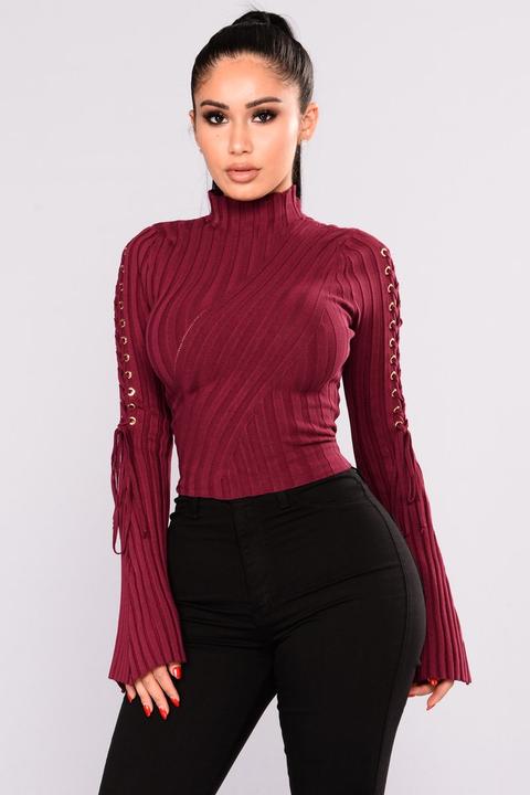 Next To Me Mock Neck Sweater - Wine