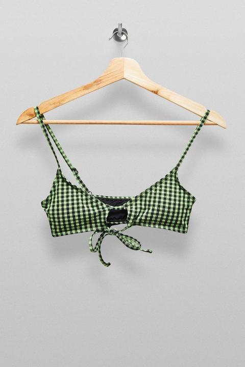 Lime Green Gingham Check Bikini Top