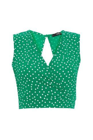 Green And White Polkadot Crop Top