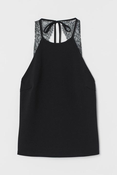 Top En Punto De Crepé - Negro