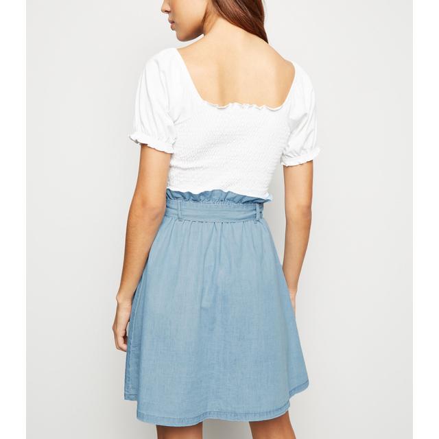 elastic waist denim skirt new look