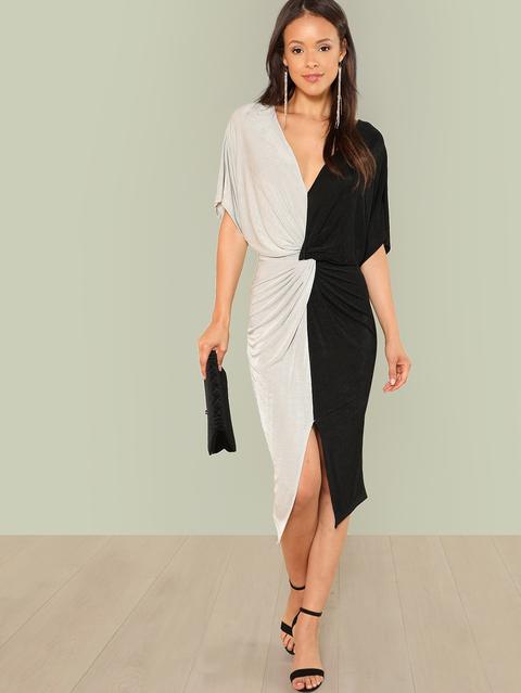 Vestido Con Efecto Nudo En Blanco Y Negro